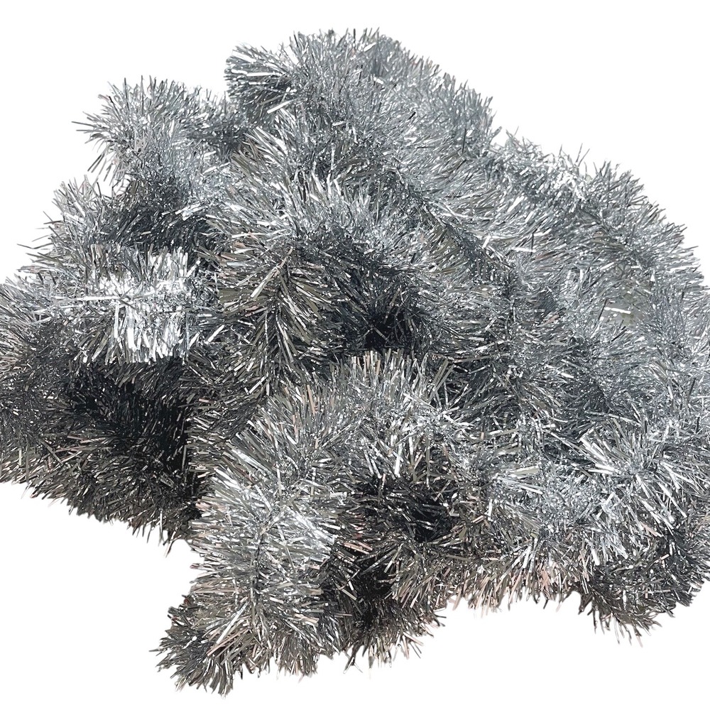 Vintage Christmas Double Glo Tinsel Garland Shiny Soft Fluffy Silver 18‎ ft Long